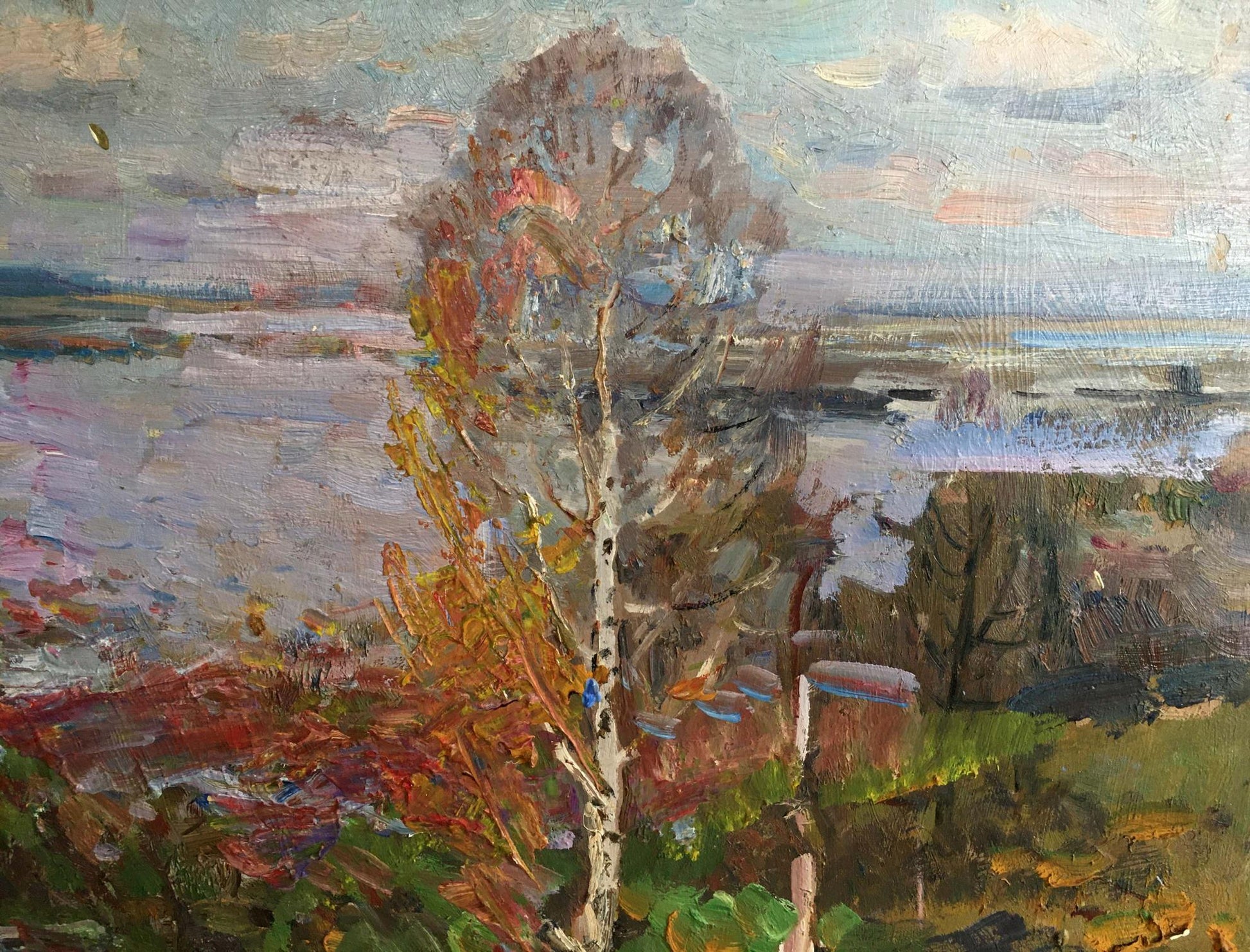 Oil painting Early spring by Khodchenko Lev Pavlovich: tall birch tree
