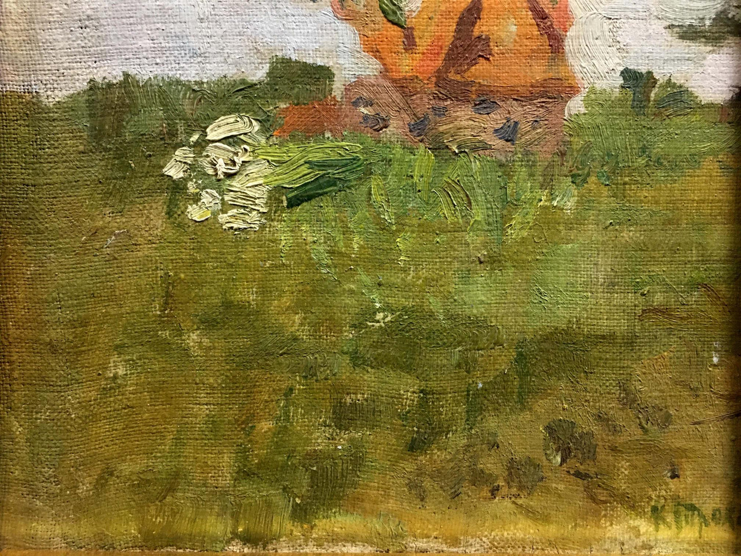 Vibrant orange windmill in textured oil painting by Trohimenko Karp Demyanovich