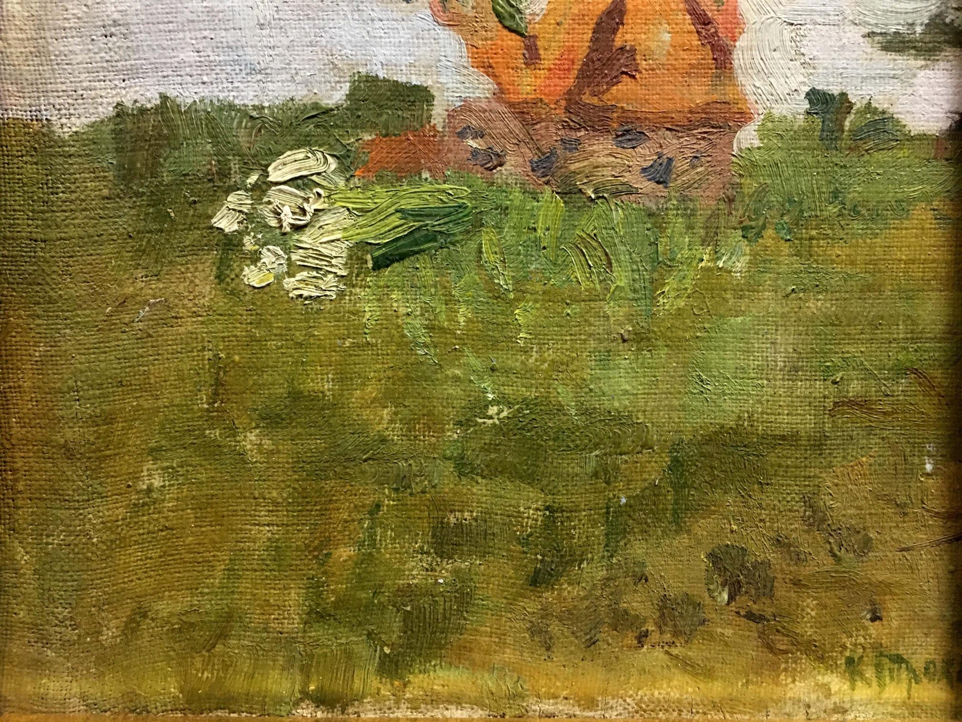 Vibrant orange windmill in textured oil painting by Trohimenko Karp Demyanovich