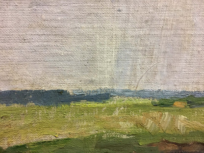 Oil painting by Trohimenko Karp Demyanovich: girl near shore in muted greens and blues