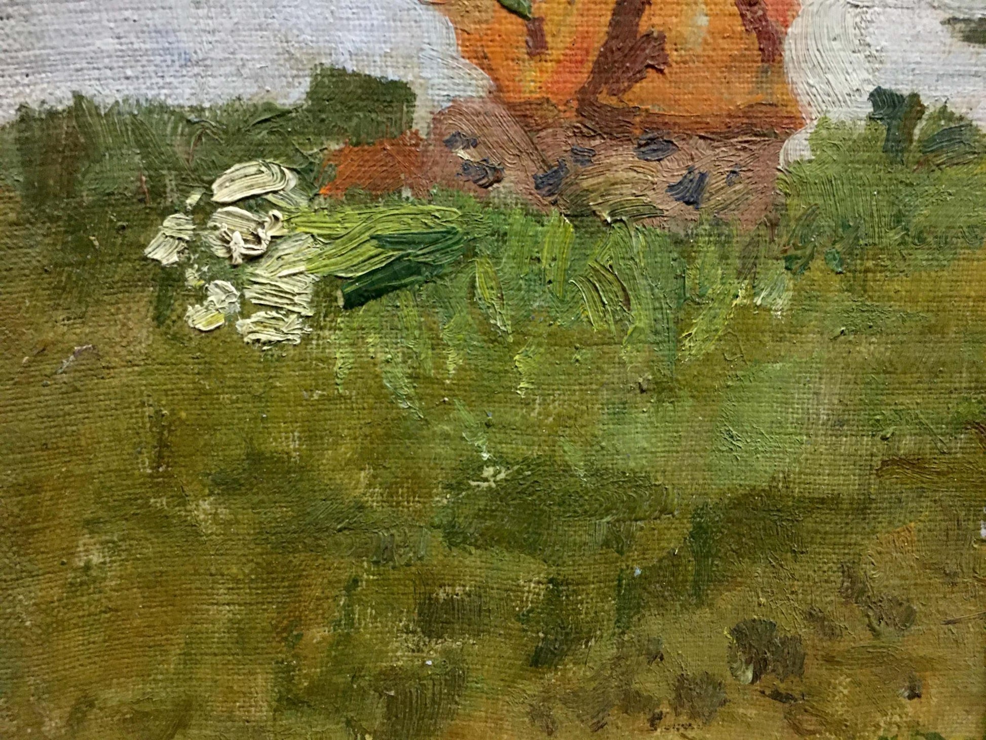 Oil painting of girl near shore by Trohimenko Karp Demyanovich with daisies