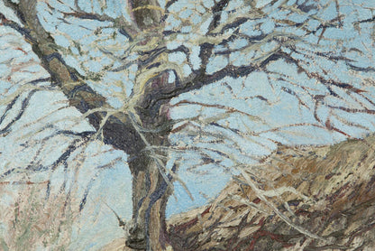 Oil painting by Alexander Danilenko: textured bare tree against pale blue sky