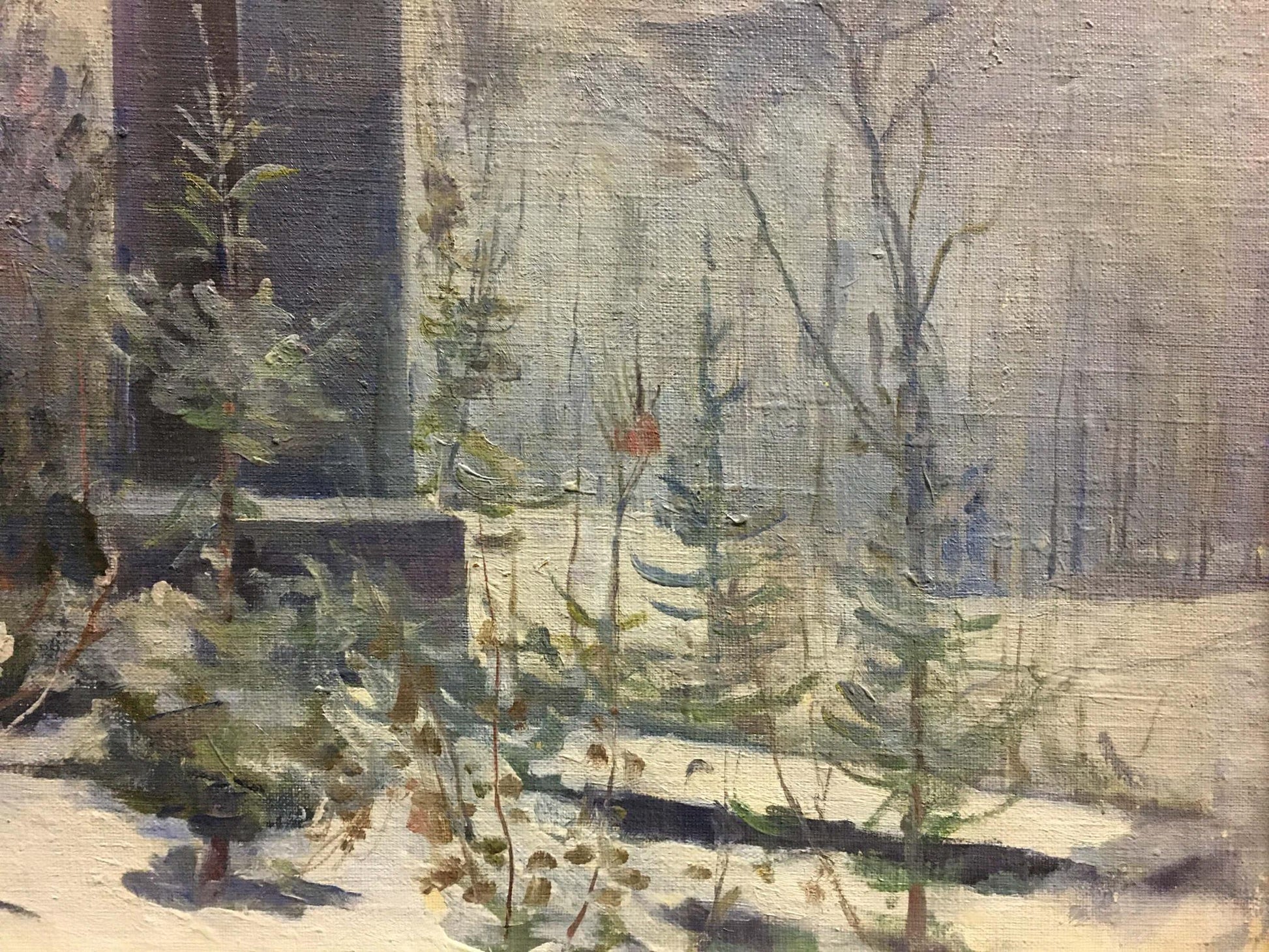 Oil painting Monument to the Bogomolets by Konovalyuk Fedor Zotikovich snowy scene