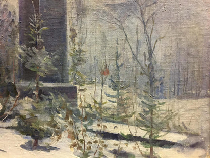 Oil painting Monument to the Bogomolets by Konovalyuk Fedor Zotikovich snowy scene
