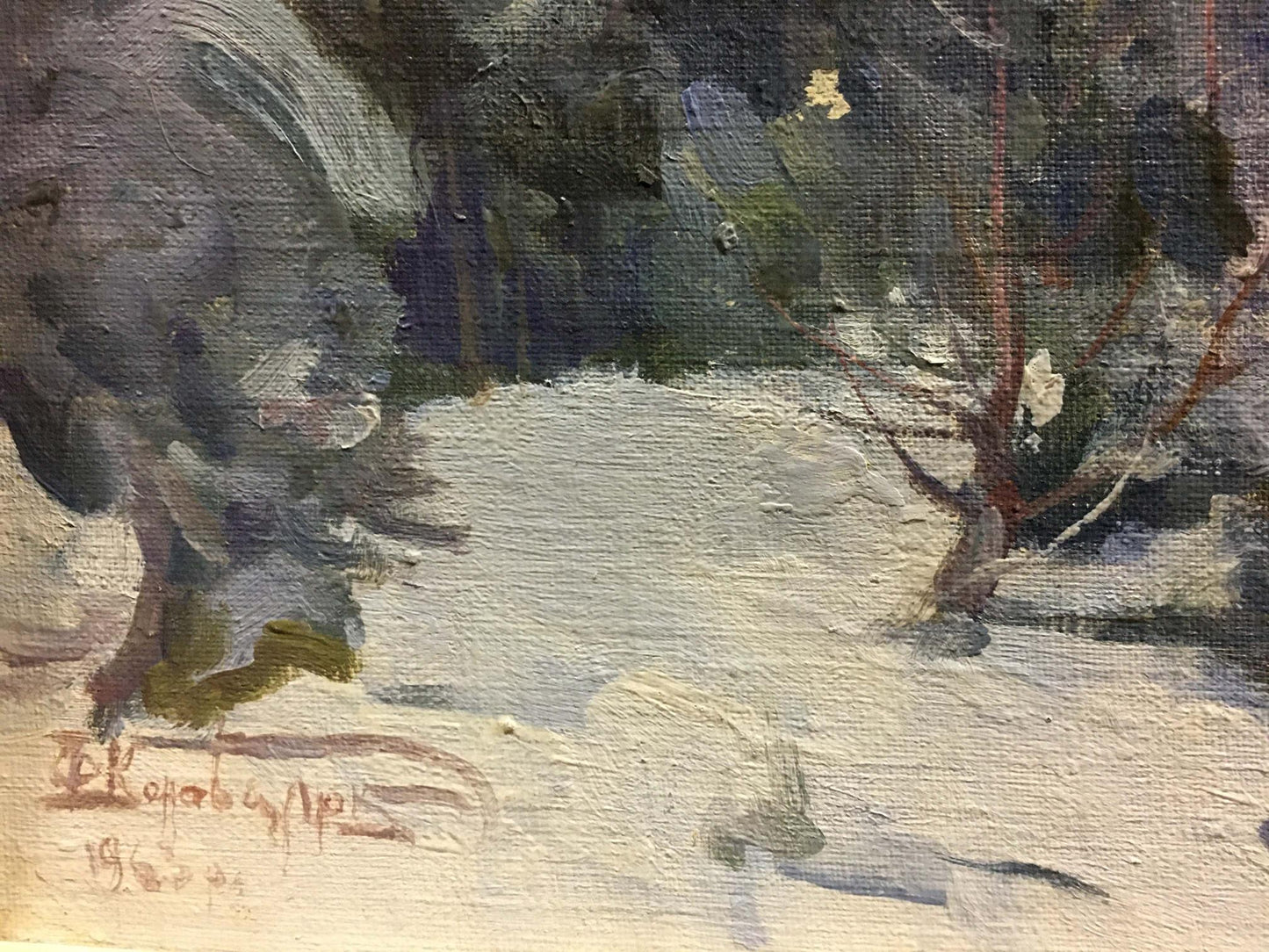 Oil painting Monument to the Bogomolets by Konovalyuk Fedor Zotikovich, snowy landscape