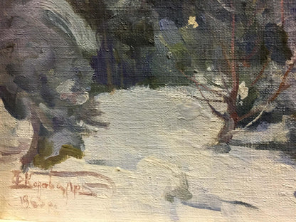 Oil painting Monument to the Bogomolets by Konovalyuk Fedor Zotikovich, snowy landscape