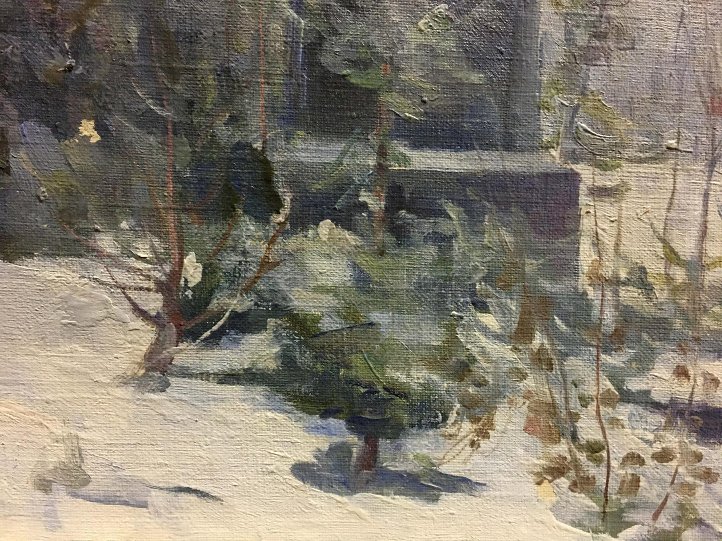 Oil painting Monument to the Bogomolets by Konovalyuk Fedor Zotikovich, snowy trees