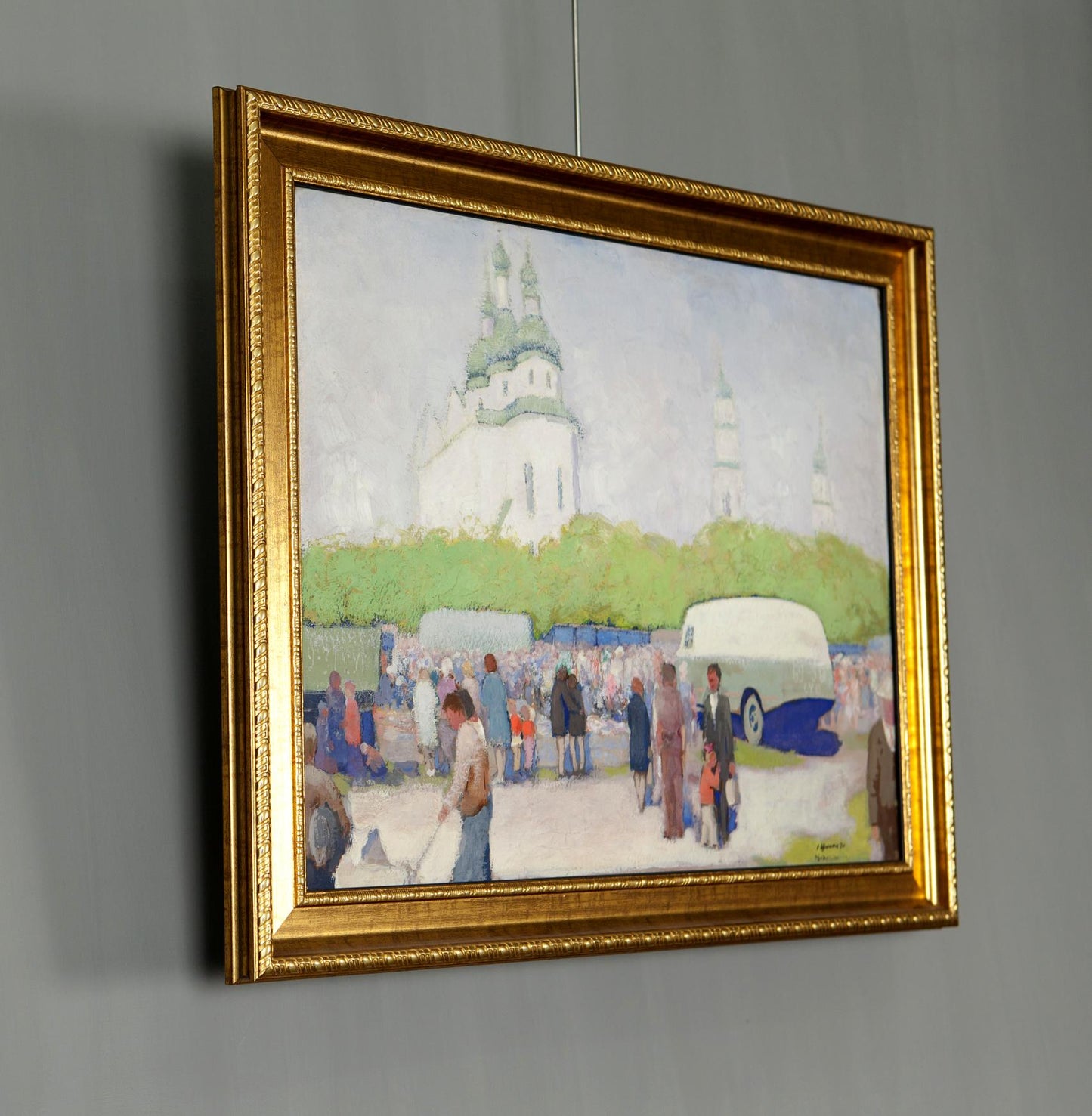 Oil painting at the Old Fair by Sovit artist Ivan Tsyupka in gold frame