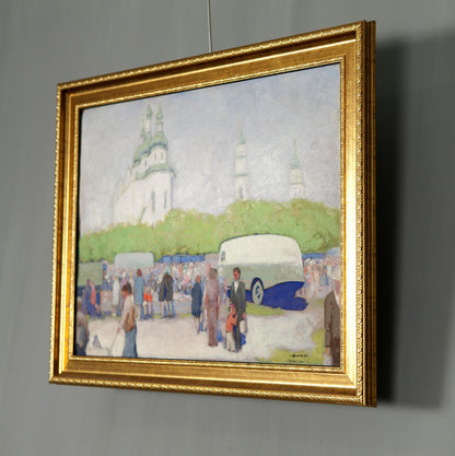 Framed Oil Painting at the Old Fair by Sovit Artist Ivan Tsyupka