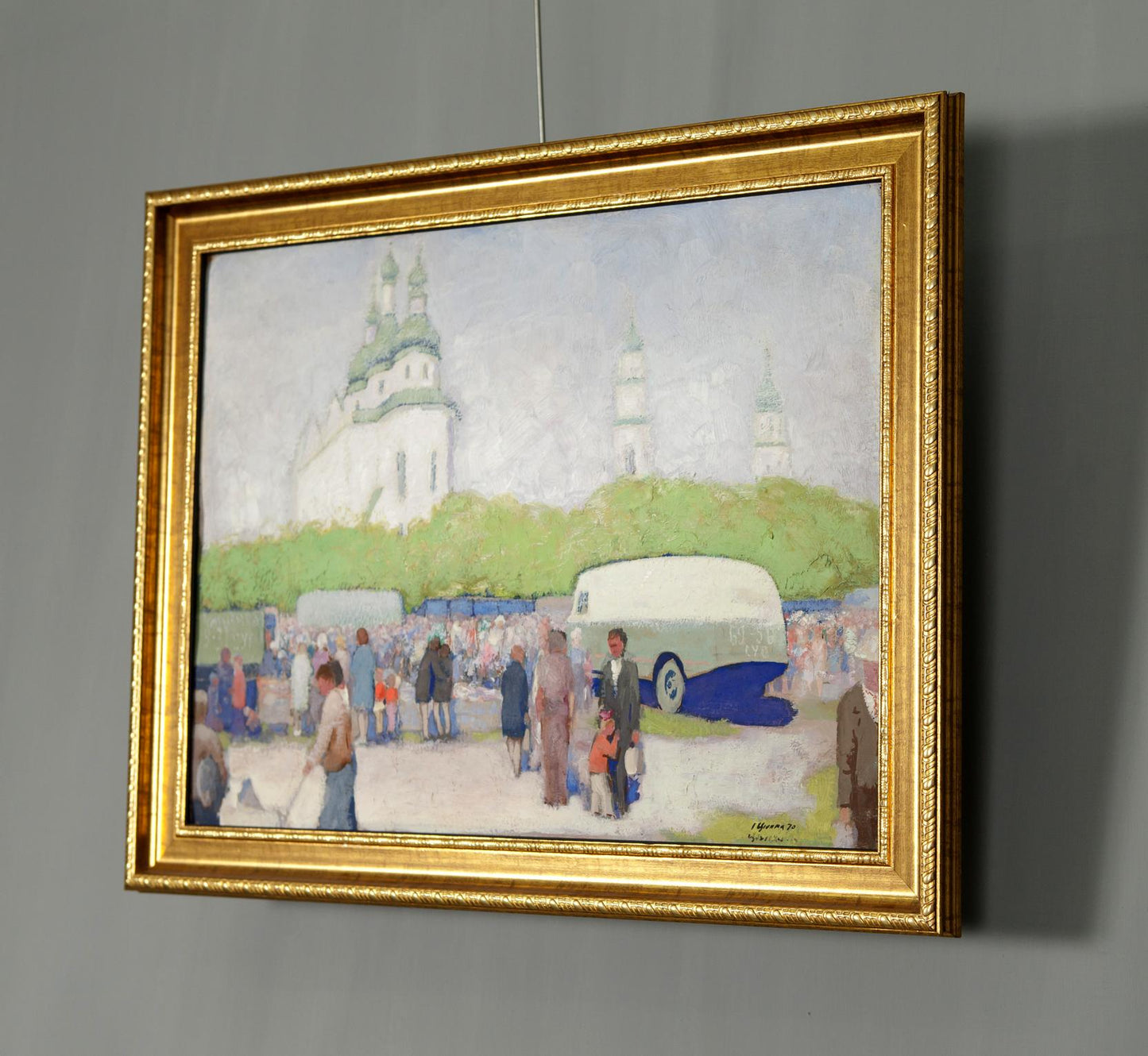 Oil painting At the Old Fair by Ivan Tsyupka in gold frame