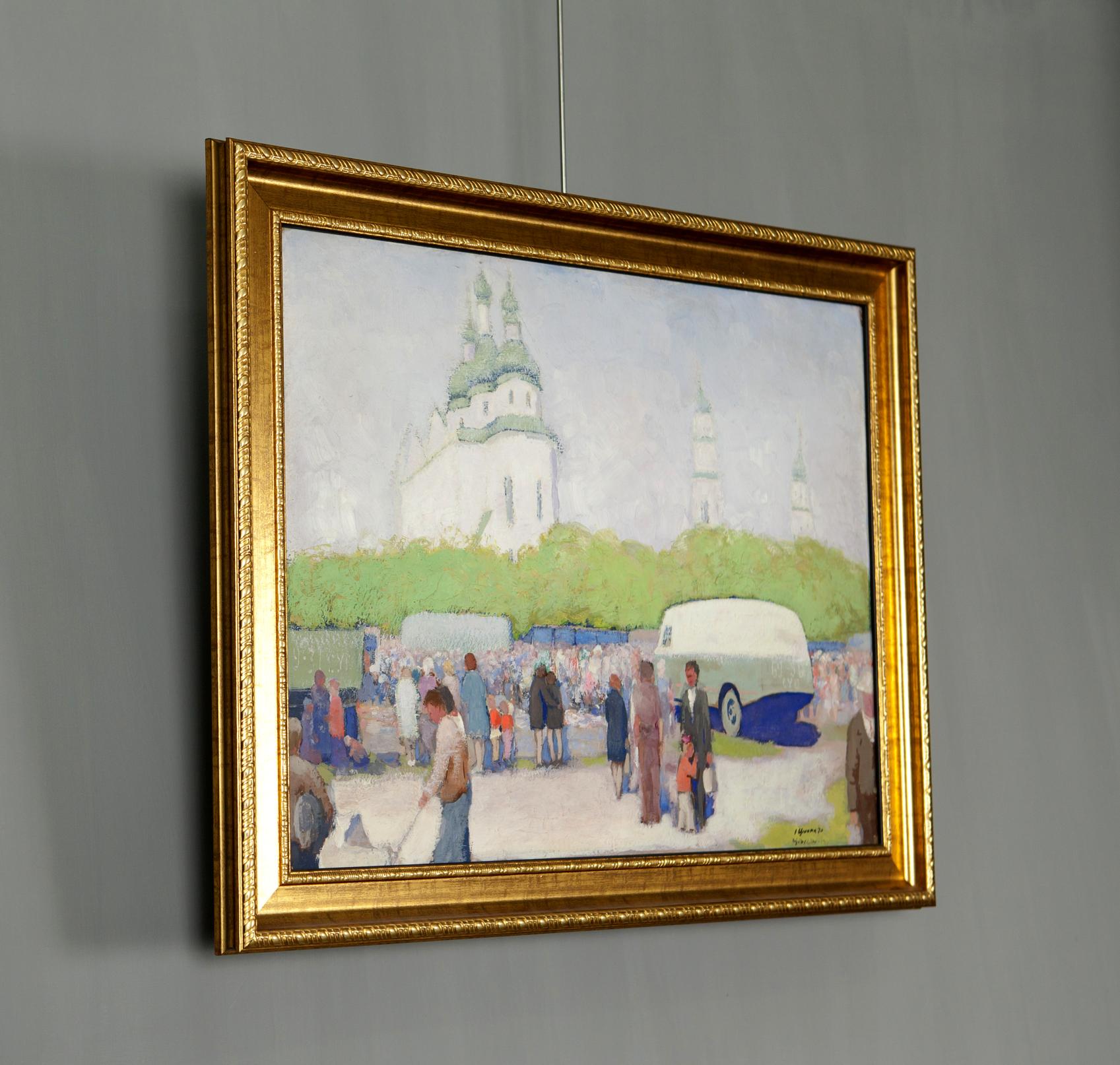 Oil painting At the Old Fair by Ivan Tsyupka in ornate gold frame