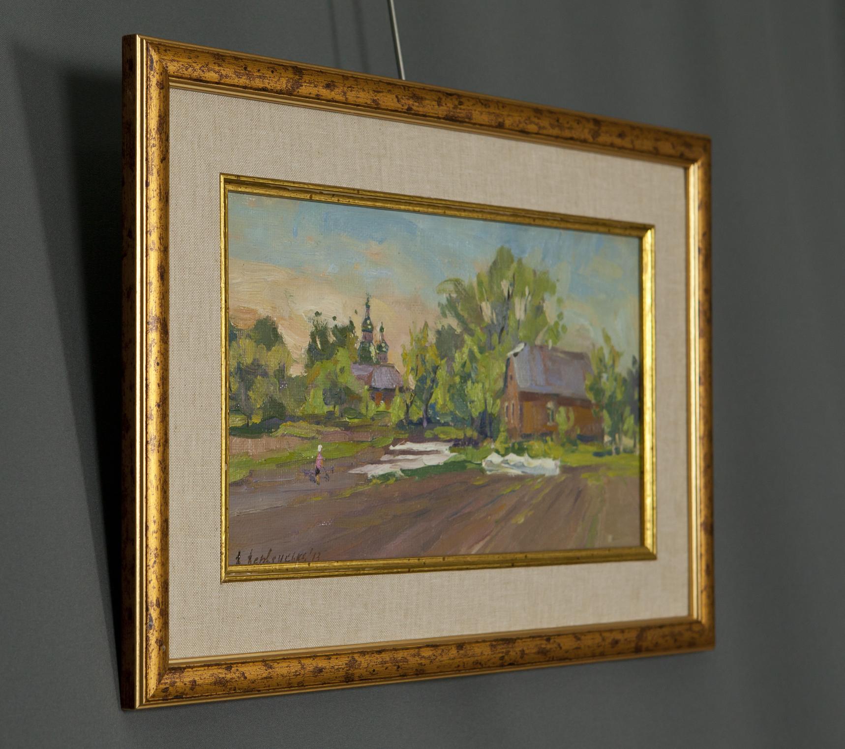 Oil painting Good morning by A. Varvyanskaya in ornate gold frame