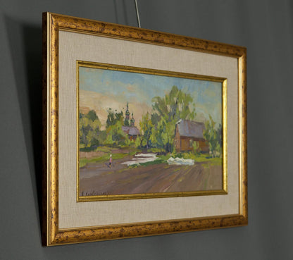 Oil painting Good morning by A. Varvyanskaya in ornate gold frame