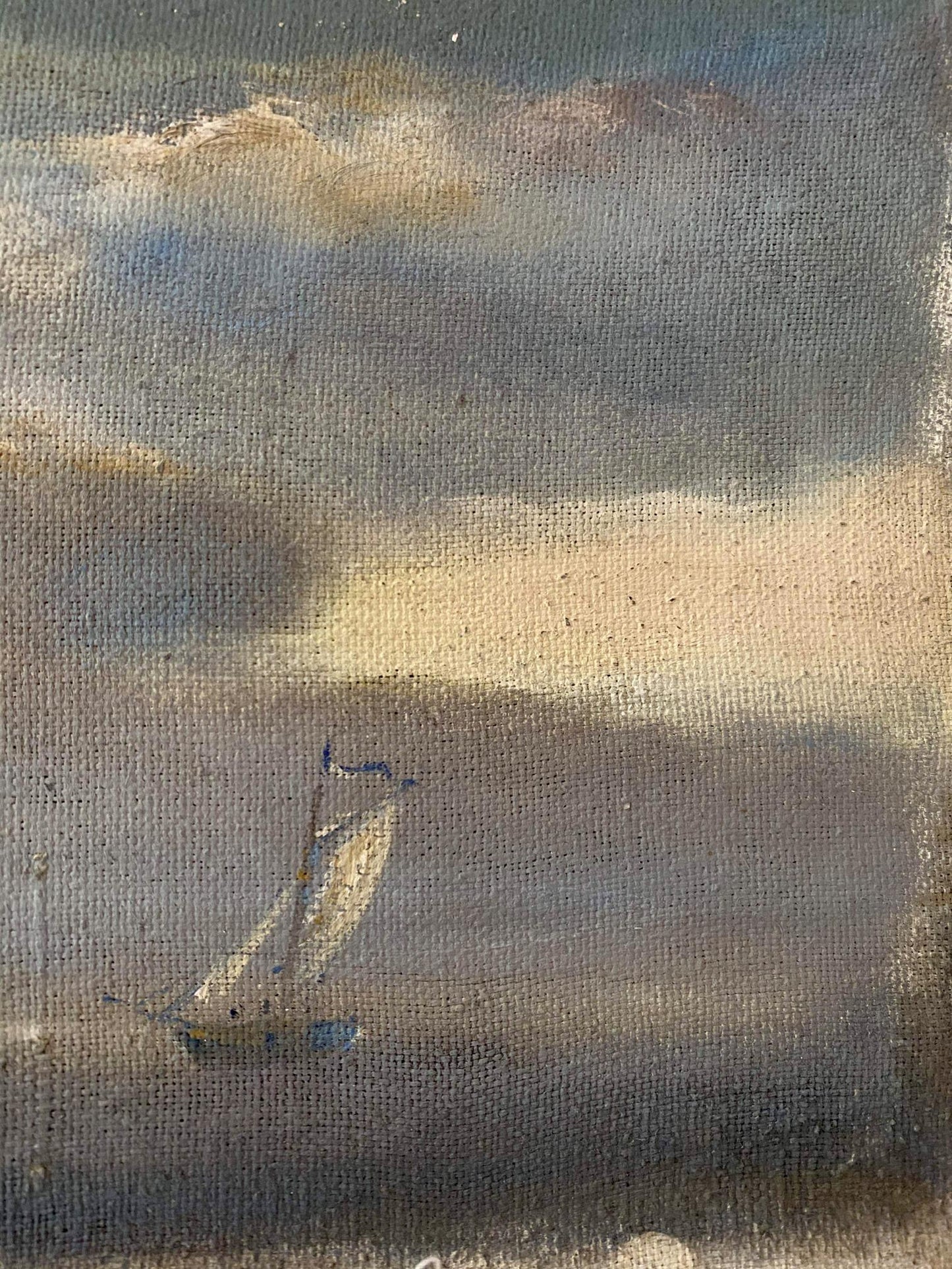 Oil painting seascape by Litvinov Oleg Arkad’yevich small sailboat on canvas
