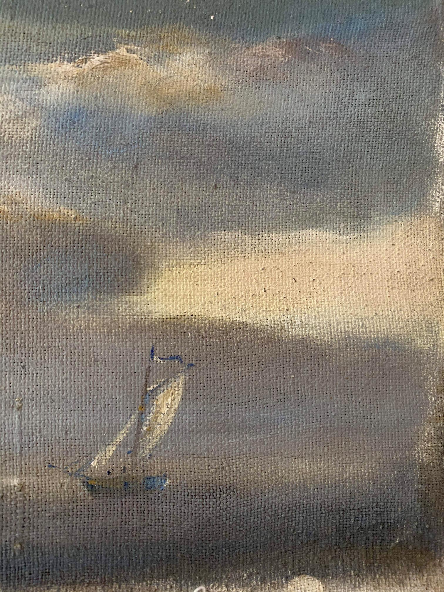 Oil painting seascape by Litvinov Oleg Arkad’yevich small sailboat on canvas