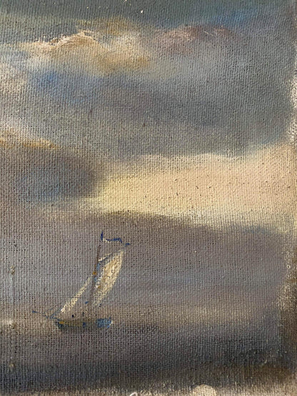 Oil painting seascape by Litvinov Oleg Arkad’yevich small sailboat on canvas