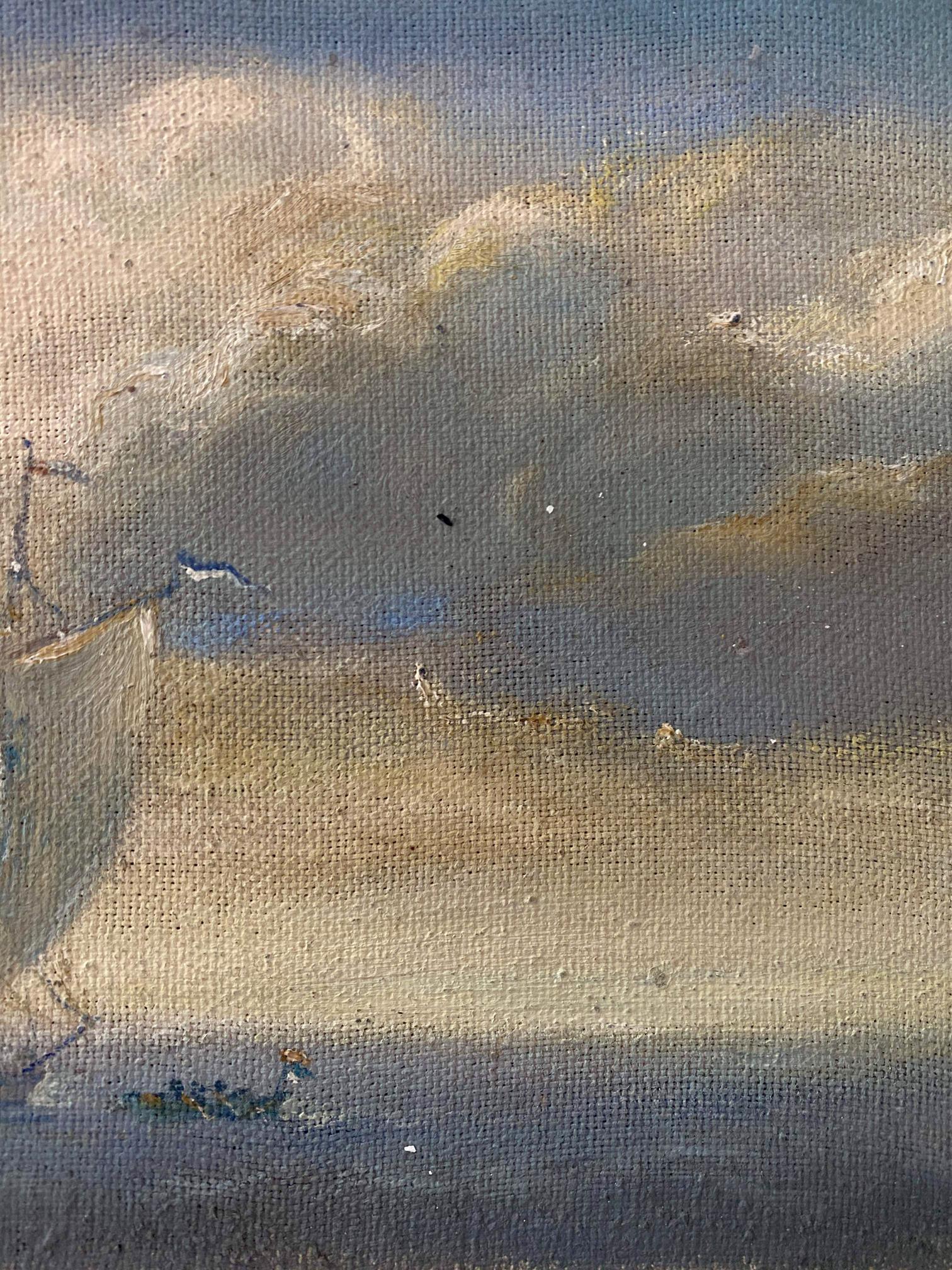 Oil painting seascape by Litvinov Oleg Arkad’yevich, textured canvas with blue beige hues