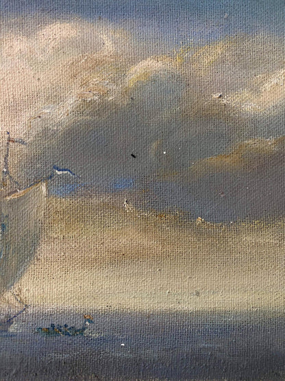 Oil painting seascape by Litvinov Oleg Arkad’yevich, textured canvas with blue beige hues