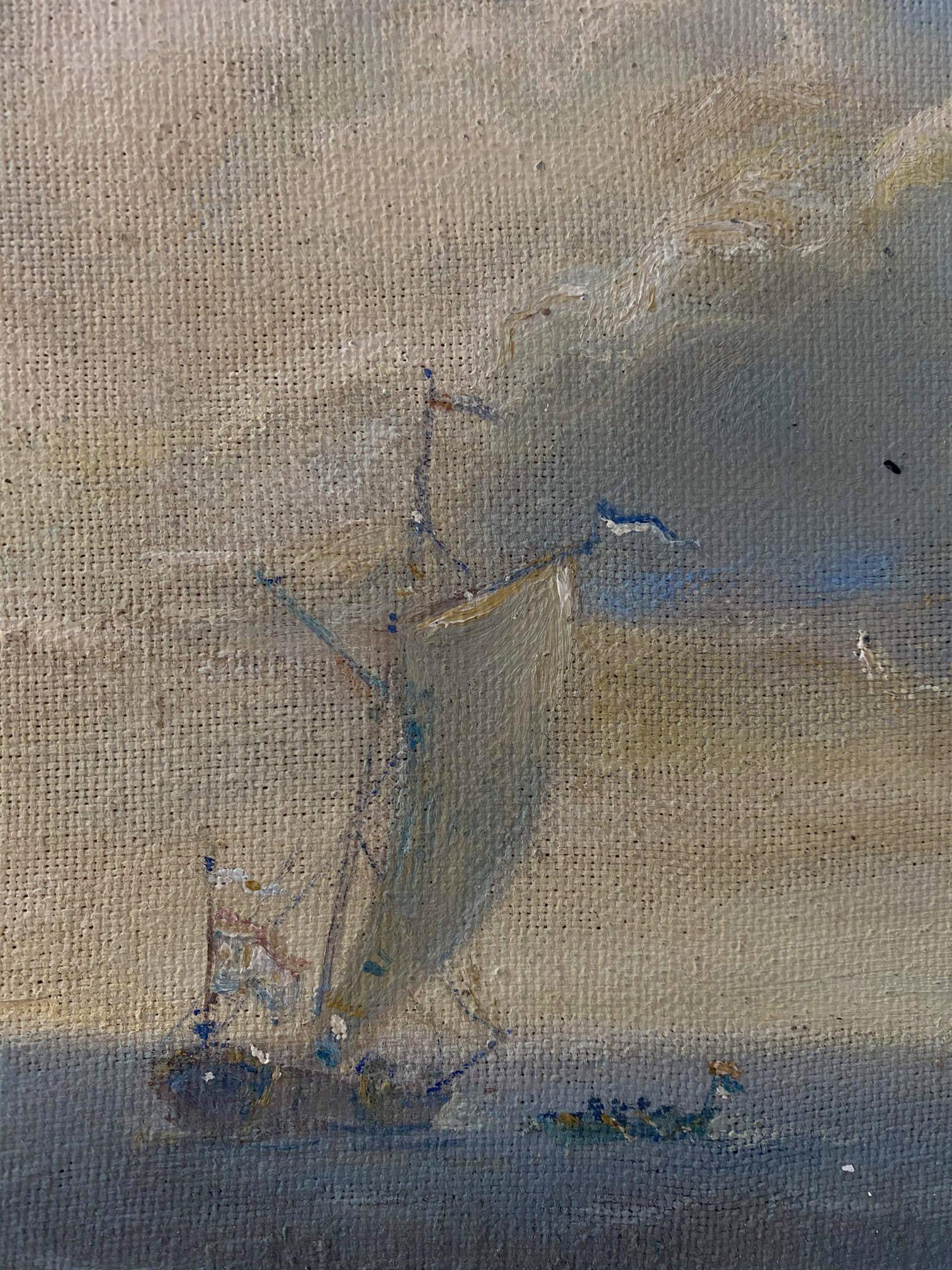 Oil painting seascape by Litvinov Oleg Arkadyevich sailboat muted tones
