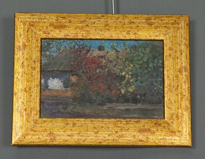 Rustic gold-framed oil painting of old house by Ivan Kirillovich Tsyupka