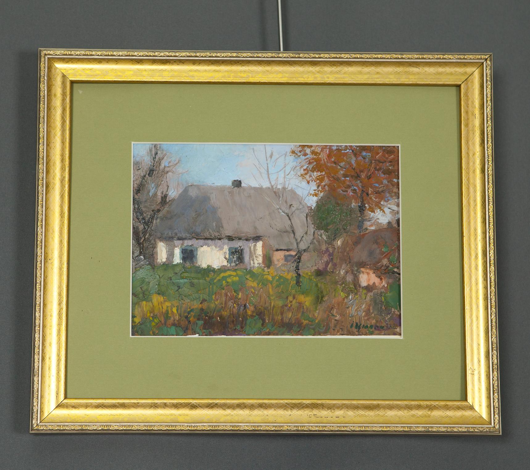 Oil painting Beginning of autumn by Ivan Kirillovich Tsyupka in gold frame
