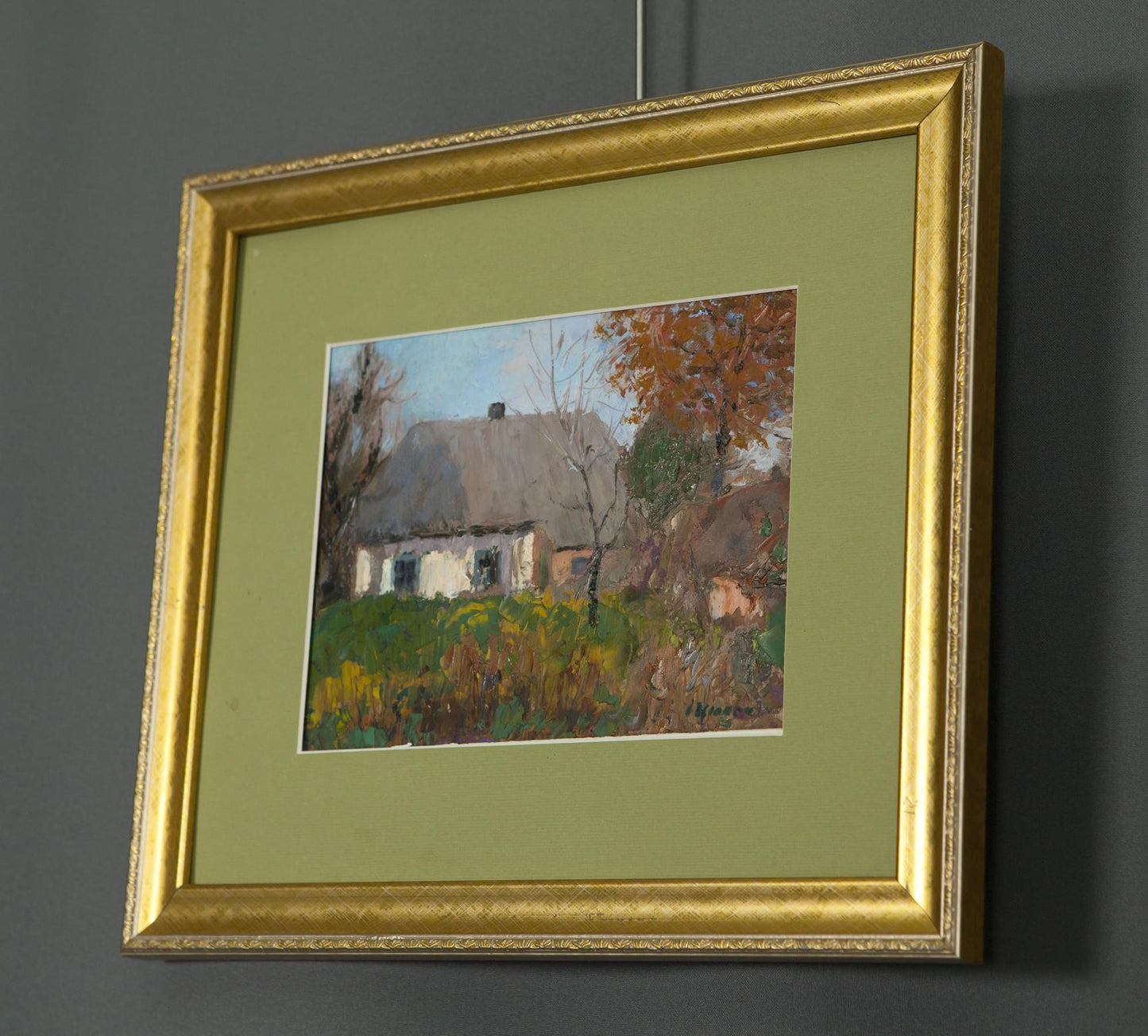 Oil painting Beginning of Autumn by Ivan Kirillovich Tsyupka in gold frame