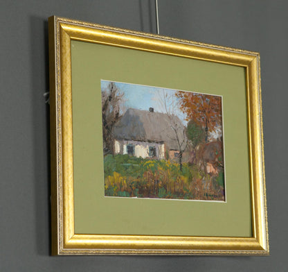 Oil painting Beginning of autumn by Ivan Kirillovich Tsyupka in ornate gold frame