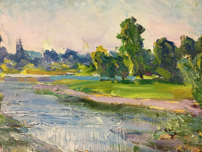 Textured impressionist oil painting of Summer morning riverbank by Glushchenko Alexander Nikolaevich