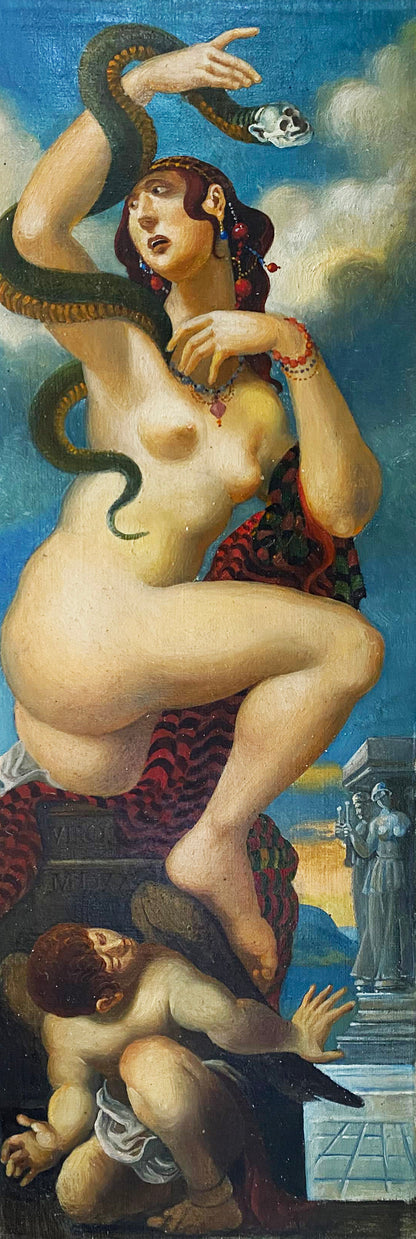 Oil painting Undraped girl with a snake buy