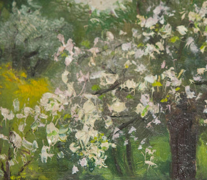 Textured oil painting of blossoming apple tree by Ivan Kirillovich Tsyupka
