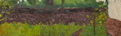 Oil painting Apple smell by Ivan Kirillovich Tsyupka: textured brown ledge with green foliage