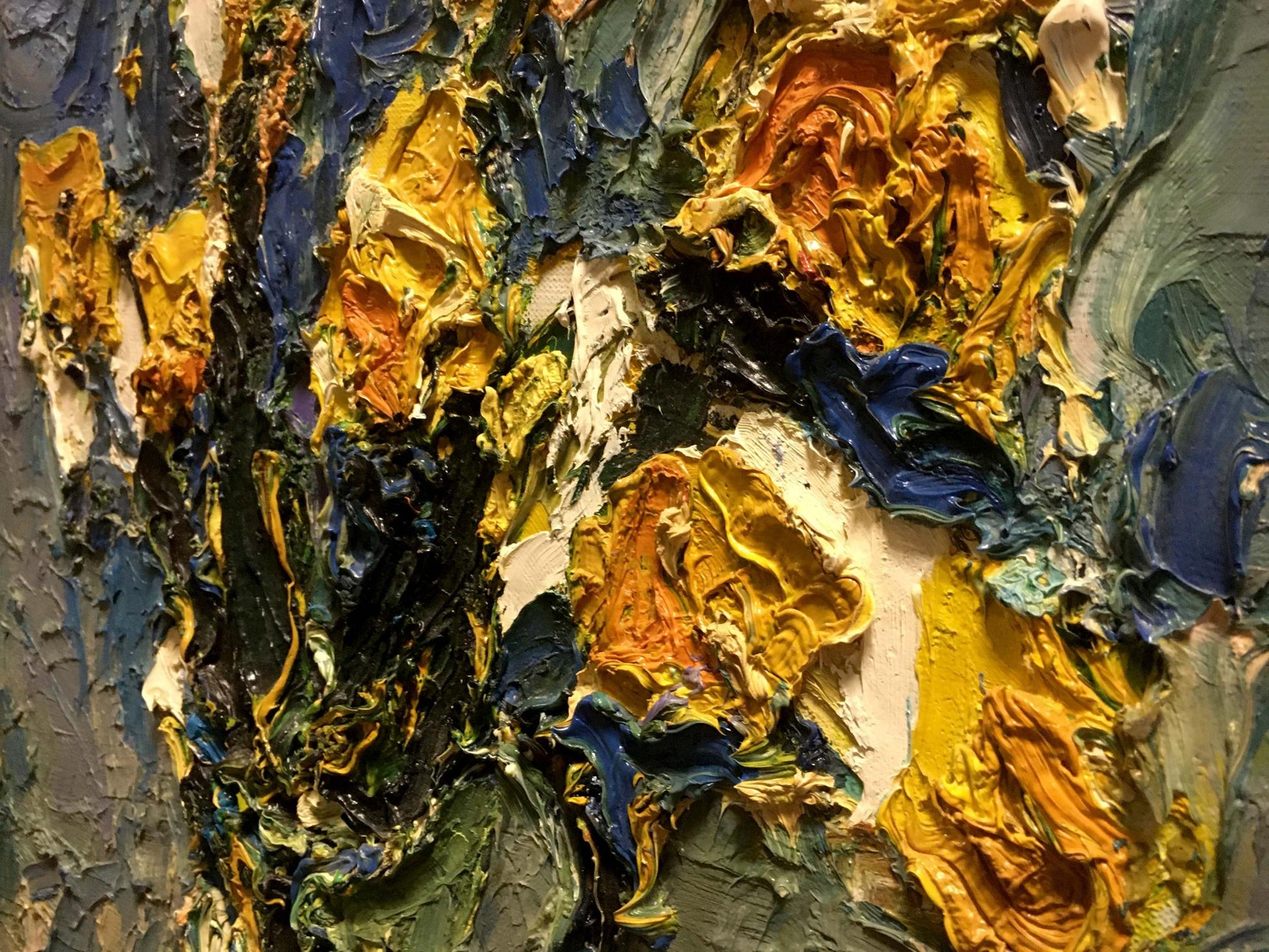 Oil painting Yellow flowers by Sergey Dupliy with impasto strokes
