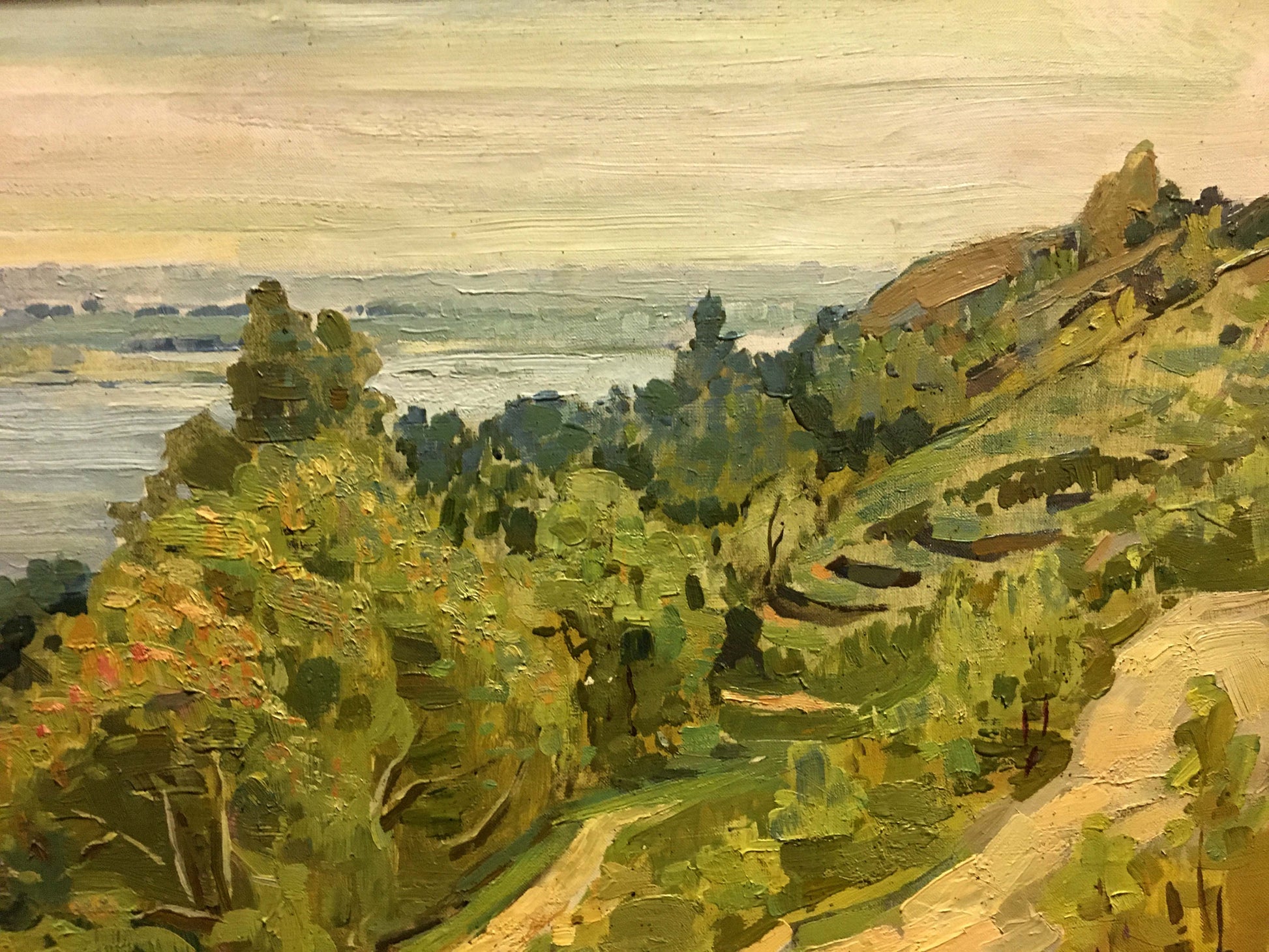 Textured oil painting of Pianida Boris Nikitich river landscape