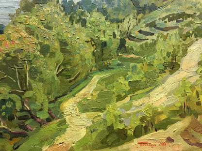 Vibrant Pianida Boris Nikitich oil painting of lush river landscape