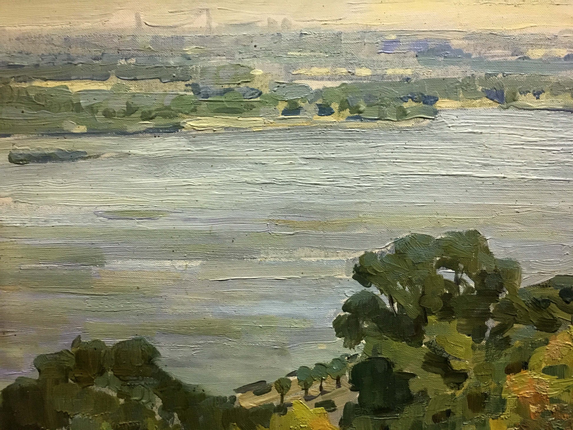 Textured oil painting of serene river landscape by Pianida Boris Nikitich