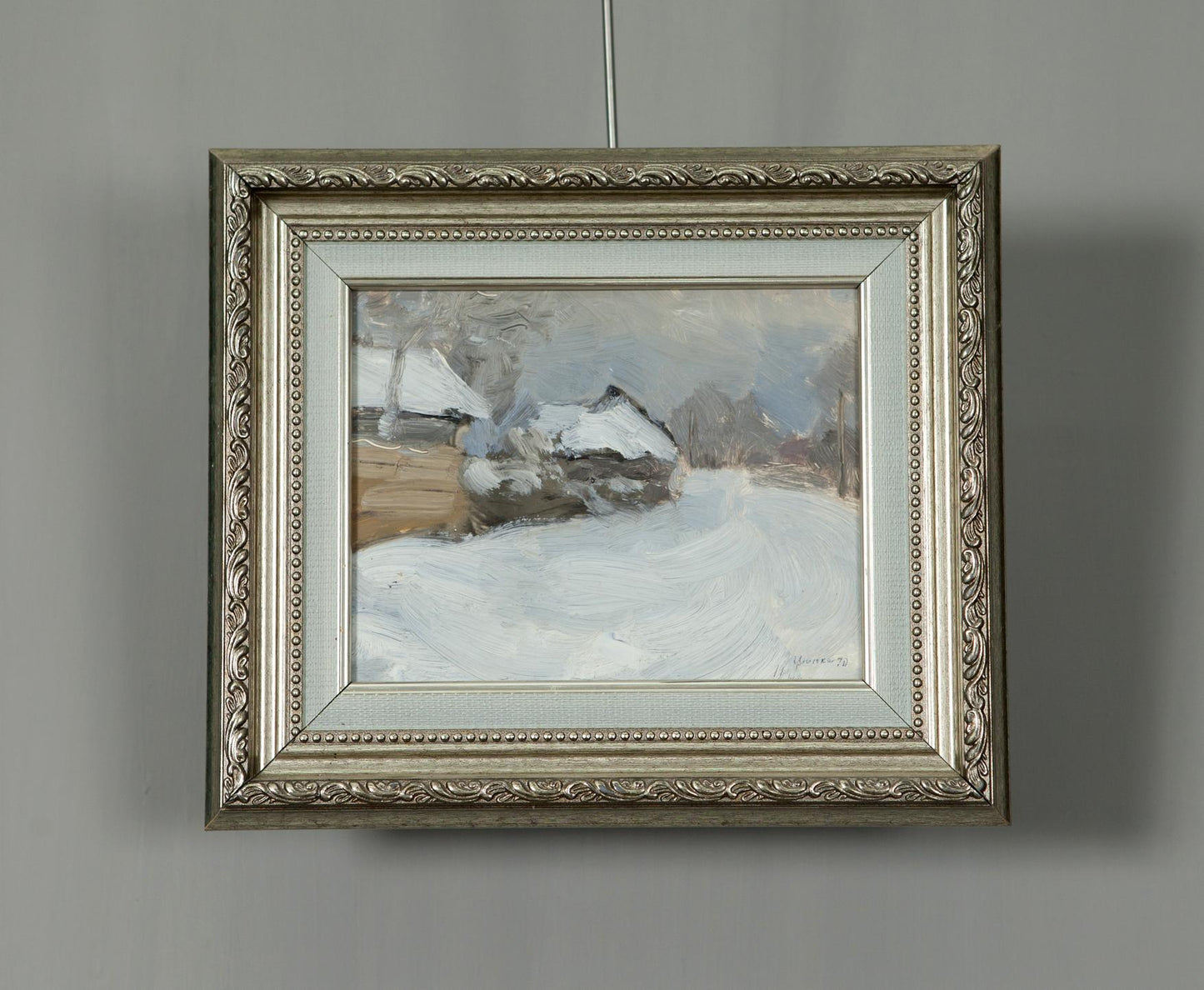 Silver ornate frame with Oil Painting Snowy Streets in Pogrebakh by Ivan Tsyupka