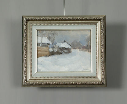 Silver ornate frame with Oil Painting Snowy Streets in Pogrebakh by Ivan Tsyupka