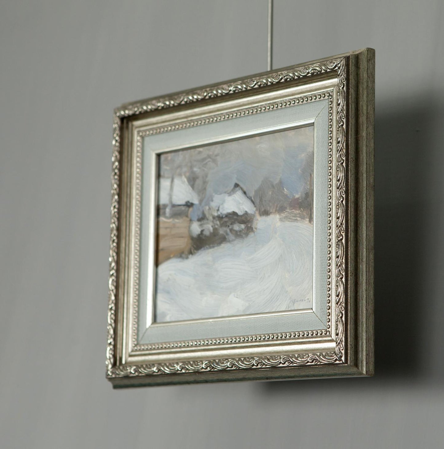 Silver ornate frame with Ivan Tsyupka snowy streets oil painting