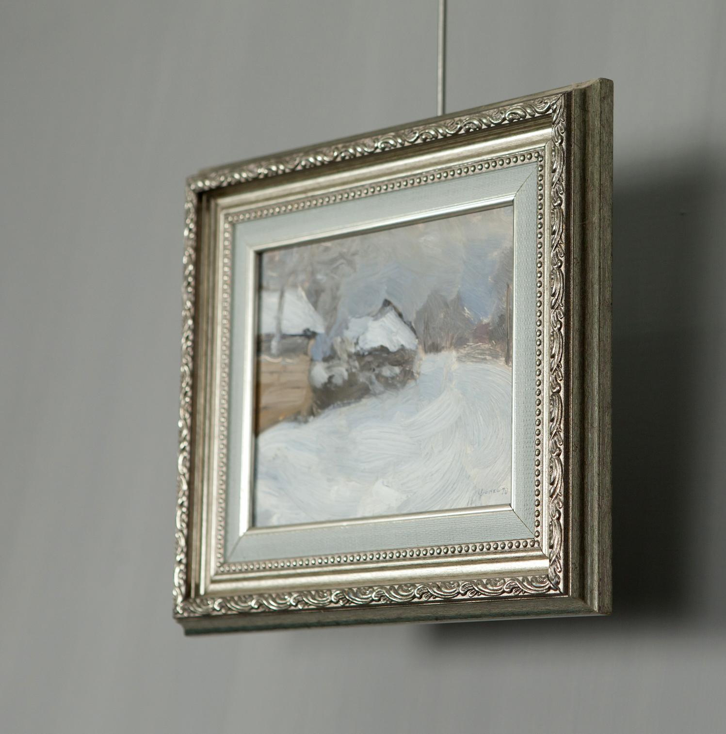 Silver ornate frame with Ivan Tsyupka snowy streets oil painting