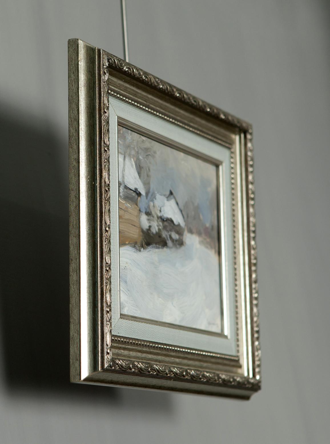 Silver ornate frame with Pogrebakh snowy streets oil painting by Ivan Tsyupka