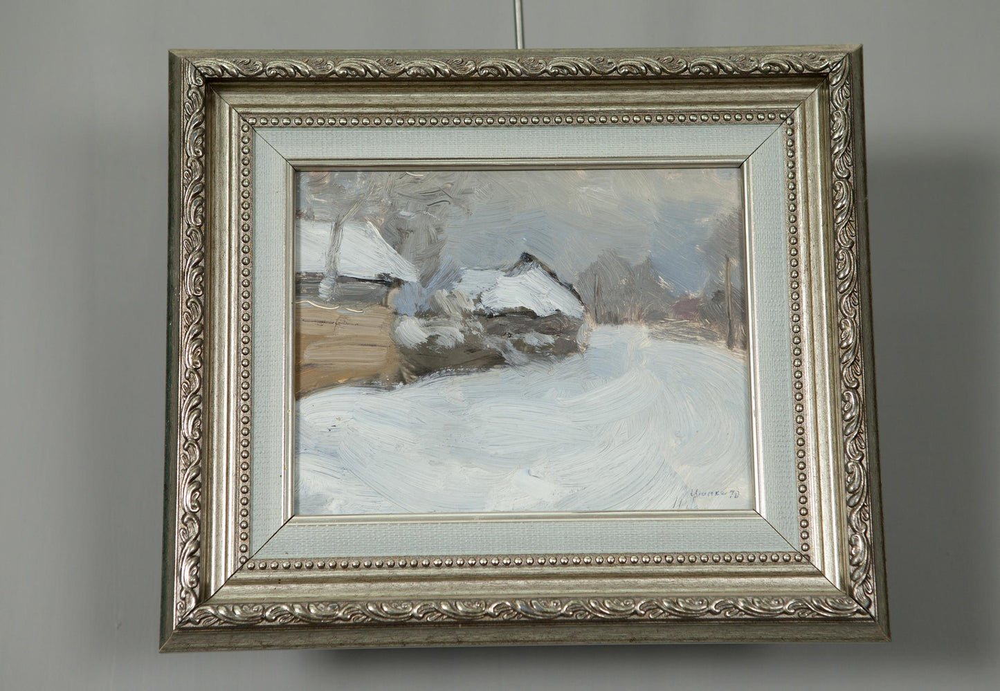 Silver ornate frame with Ivan Tsyupka snowy streets oil painting
