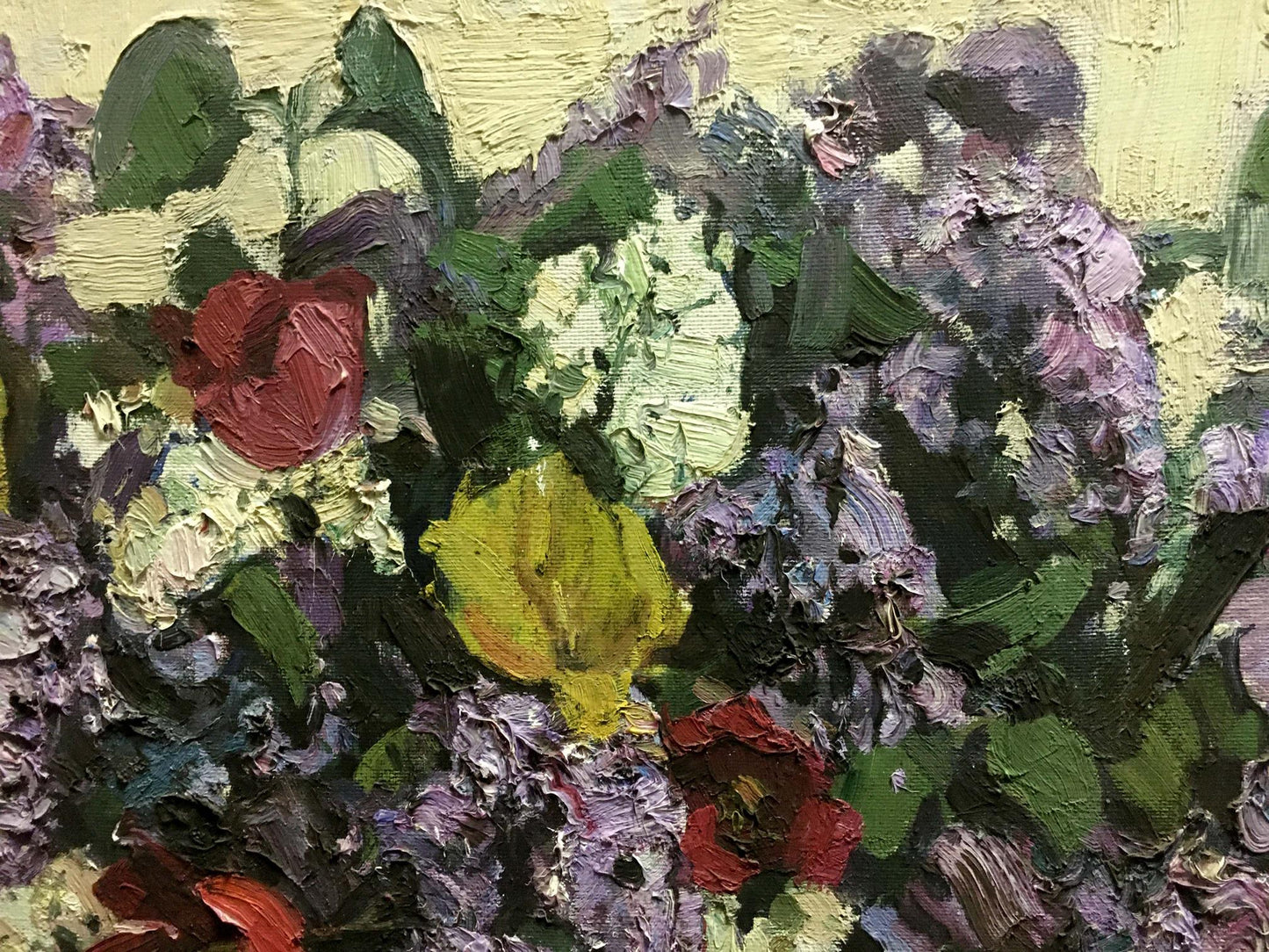 Textured oil painting of lemon near lilac by Alexander Kerzhner