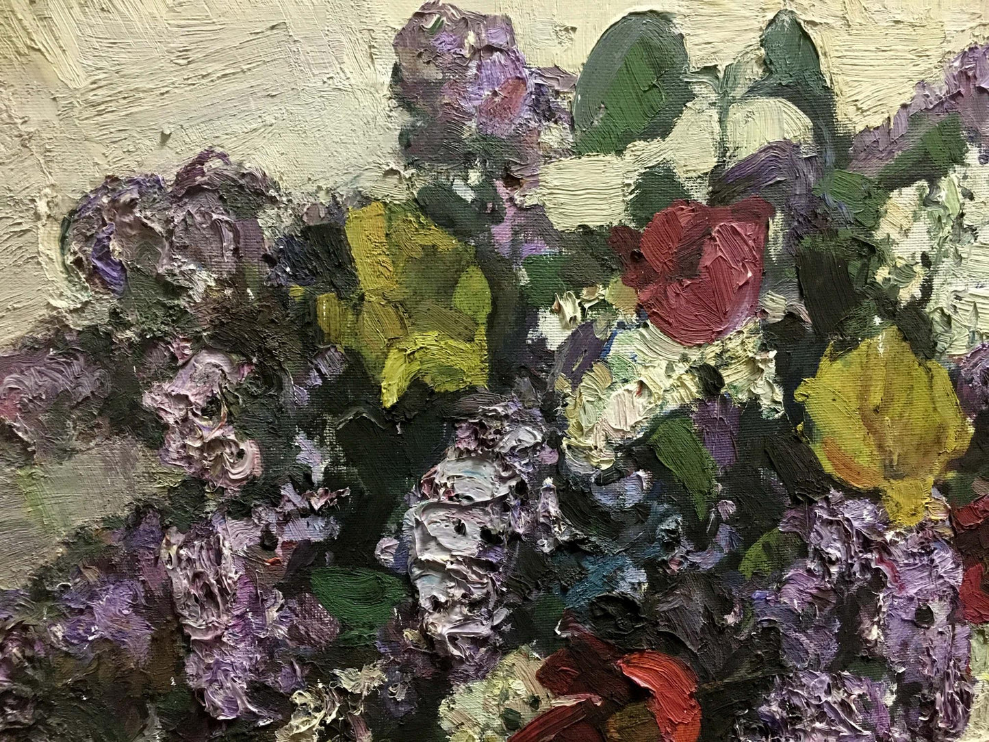 Oil painting Lemon near the lilac by Alexander Kerzhner with vibrant flowers