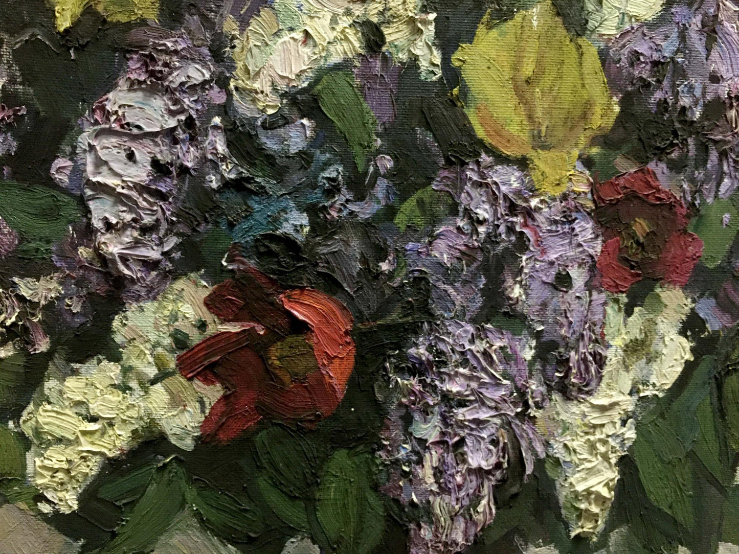 Oil painting Lemon near the lilac by Alexander Kerzhner, textured flowers