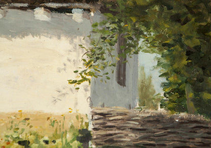 Original oil painting by Ukrainian artist Ivan Tsyupka: textured cottage in lush vines