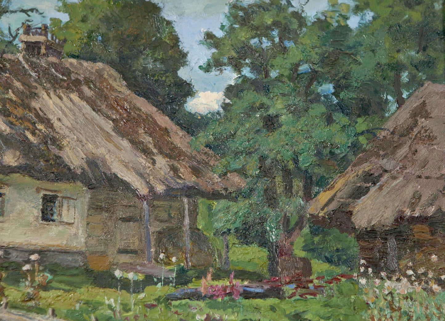 Rustic thatched cottage painting by Soviet artist Zyupka I