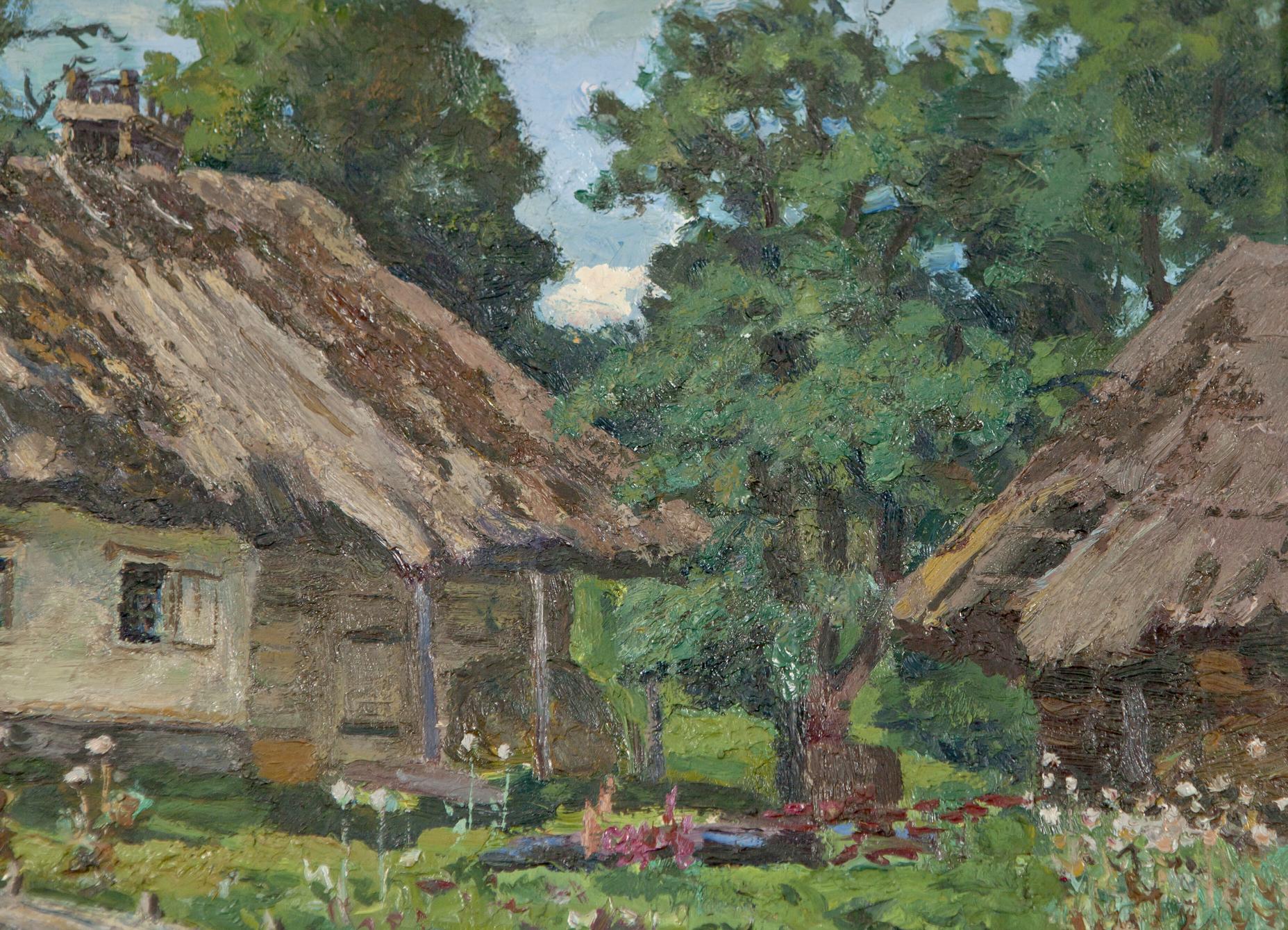 Rustic thatched cottage painting by Soviet artist Zyupka I