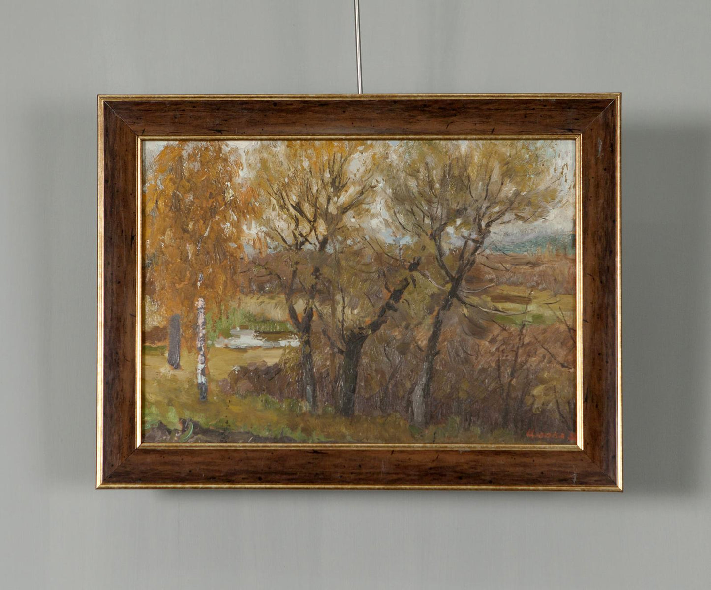 Autumn painting by Soviet artist Ivan Tsyupka in dark wood frame