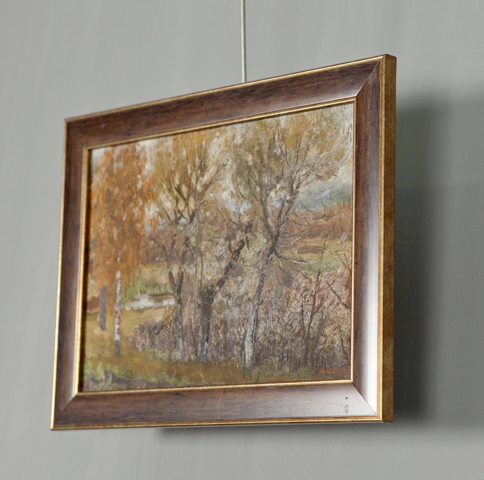 Framed Autumn oil painting by Ivan Tsyupka with golden trees