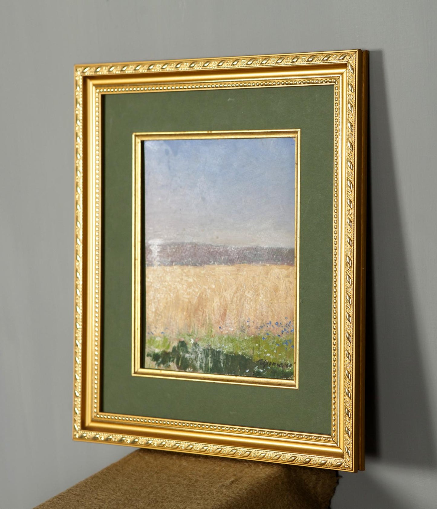 Elegant gold-framed oil painting of wheat field by Ivan Kirillovich Tsyupka